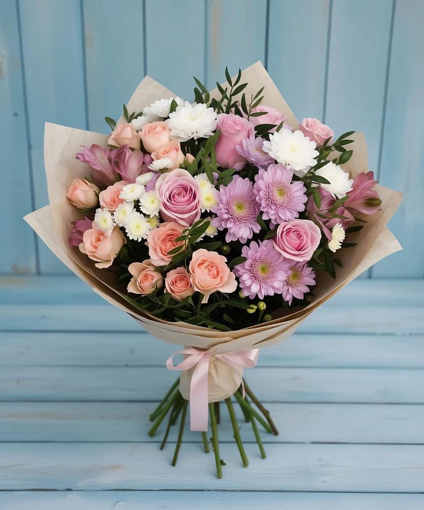 Букет цветов из: Хризантемы, Розы и Альстромерии в Сясьстройске