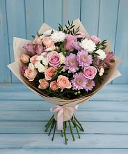 Букет цветов из:  Хризантемы, Розы и Альстромерии в Сясьстройске