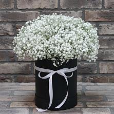 Цветочная композиция из Гипсофила в шляпной коробке в Сясьстройске